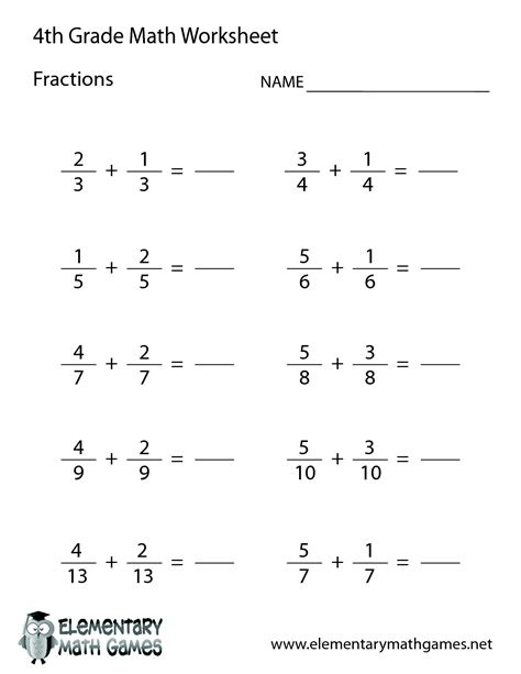 Addition And Subtraction Of Fractions Worksheets