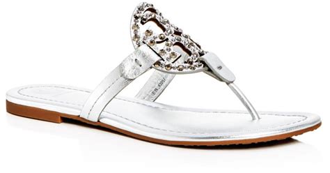 Tory Burch Womens Miller Embellished Thong Sandals In Metallic Lyst
