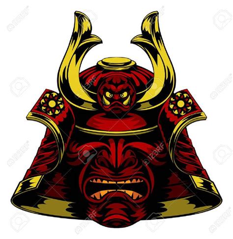 Vector A Scary Red Samurai Mask Helmet Japanese Demon Mask Red