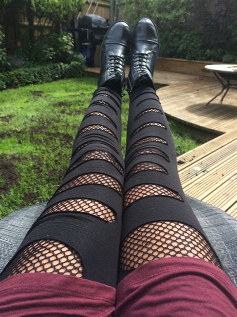 DIY Fishnet Tights Underneath Ripped Black Leggings Punk Rocker Emo Grunge Goth By Yogo