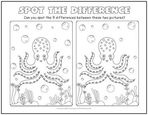 Octopus Spot The Difference Picture Puzzle Print It Free