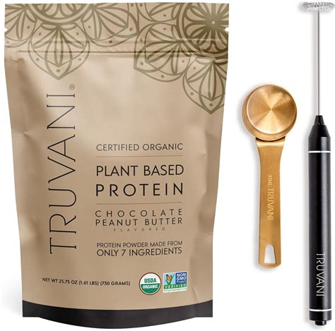 Amazon Com Truvani Vegan Chocolate Peanut Butter Protein Powder With Frother Scoop Bundle