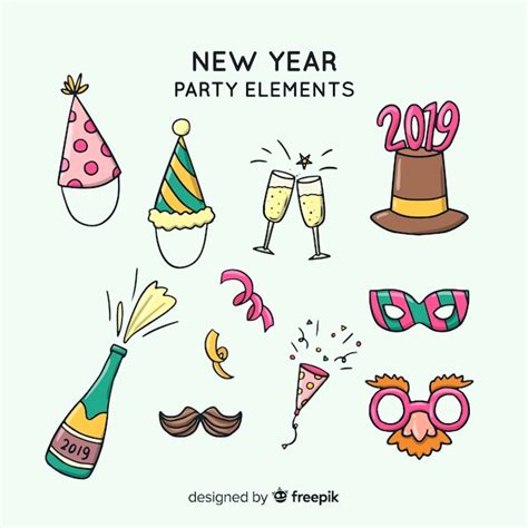 Free Vector Lovely Hand Drawn New Year Party Element Collection