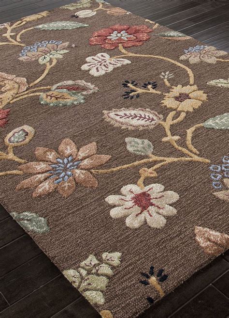 Hand Tufted Floral Pattern Wool Blend Brownmulti Area Rug Choco