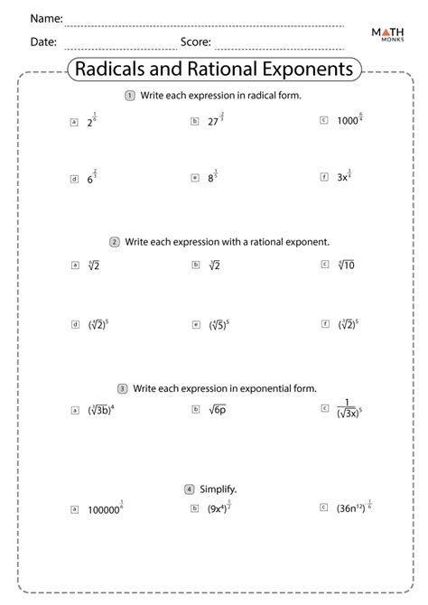 Working With Rational Numbers As Exponents Worksheet