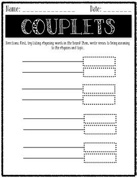 Couplets Template - Writing Poetry by Integrated Literacy Design