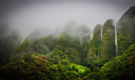 Fonds Decran Chute Deau Tropique Montagnes Jungle Highlands Oahu