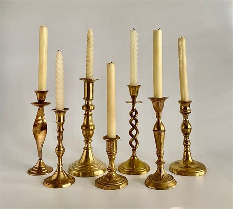 Vintage Brass Candlesticks Set Of 7 Mismatched Candle Etsy Vintage