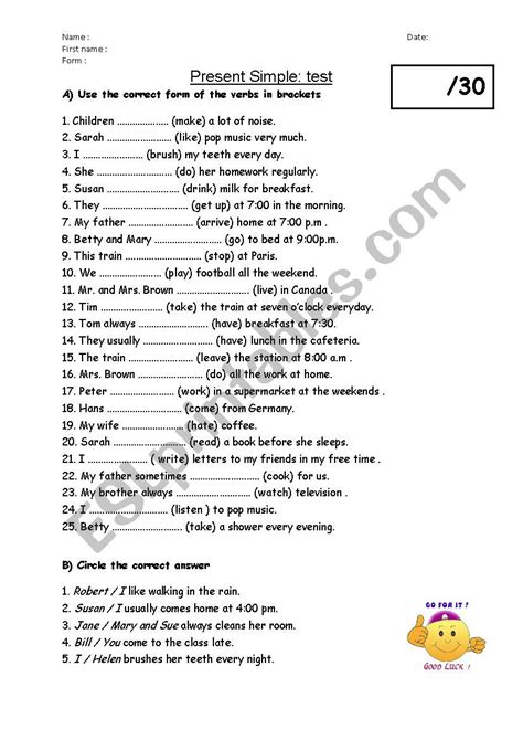 Test About The Present Simple Esl Worksheet By Romainjerome