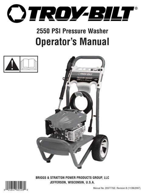 Troy Bilt Pressure Washer Operators Manual Pdf Download Manualslib