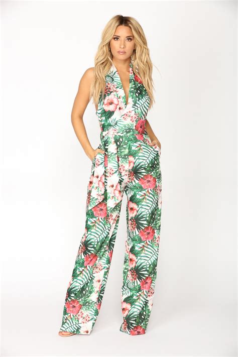 Tropical Hibiscus Jumpsuit Green Multi Fashion Nova Jumpsuits