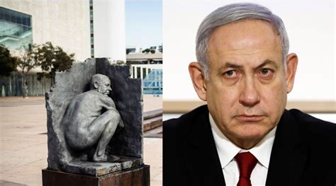 Undressed Life Size Statue Of Israel Pm Benjamin Netanyahu Squatting Erected Ahead Of Elections