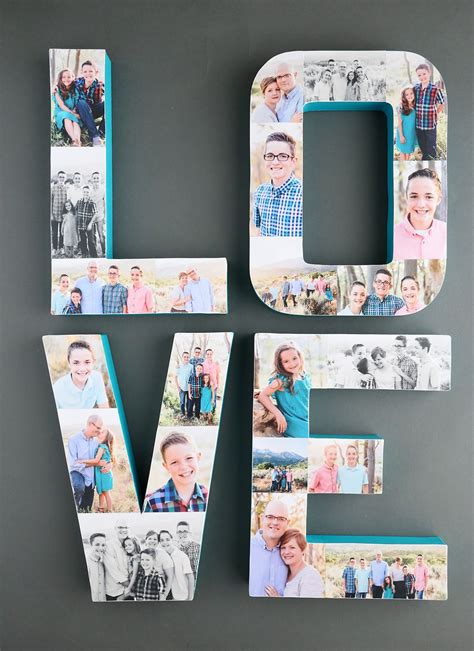 Grey yarn dipped letters, paper mache letters, boy nursery decor, grey nursery, boy baby shower, blue and grey nursery decor on etsy, $12.00. Photo collage letters {fun way to decorate with pictures ...
