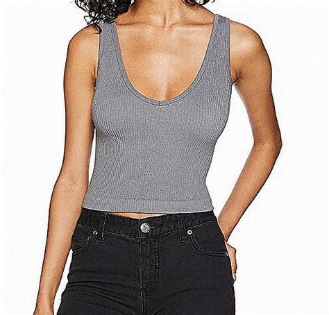 Free People Gray Womens Large Ml Stretch Ribbed V Tank Top 28 L