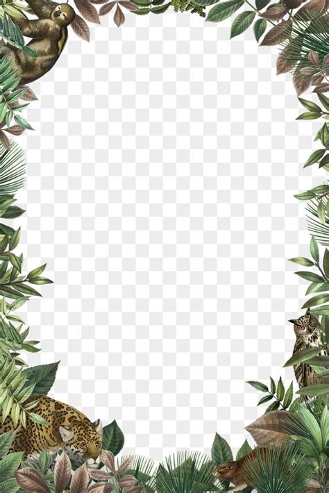 A Frame With Tropical Plants And Animals On It Including An Animal In