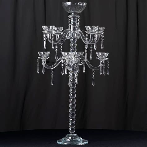These tall glass candle holders can be customized too. 35" Tall 8 Arm 3 Tier PREMIUM Crystal Glass Candle Holder ...