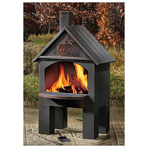 Fire pit for wood deck landscaping: CASTLECREEK Cabin Cooking Steel Chiminea