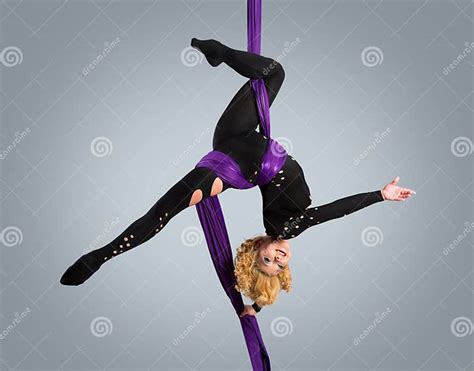 Beautiful Dancer On Aerial Silk Aerial Contortion Aerial Ribbons