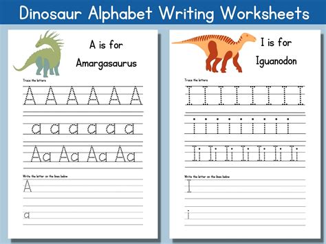 Dinosaur Alphabet Letter Tracing And Writing Worksheets Alphabet