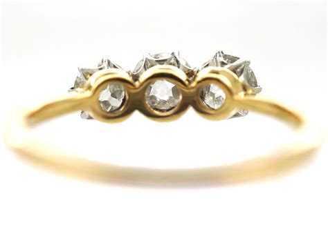 Art Deco 18ct Gold And Platinum Three Stone Diamond Ring 517t The