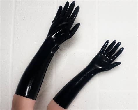 Zwarte Latex Rubber Elleboog Lengte Handschoenen - Etsy Nederland