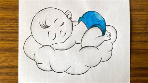 A Dreaming Baby Boy Sleeping On Clouds Easy Baby Drawing Pencil