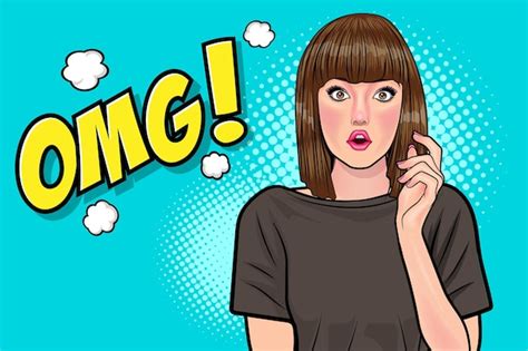 Premium Vector Shocked Woman With Amazed Face And Open Mouth Wow In