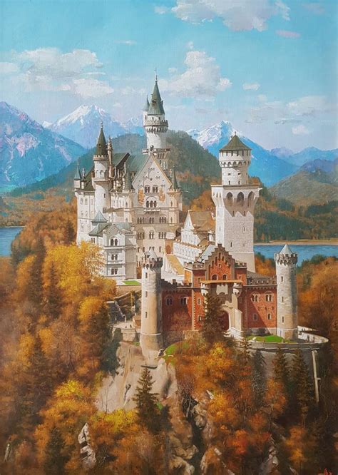 Neuschwanstein Castle Landscape Oil Paints Painting By Ilya Zhernyak