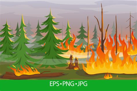 Cartoon Forest Fire Burning Trees Graphic By Frogellastock · Creative