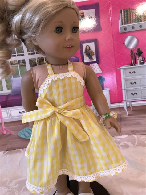 bright yellow gingham halter sundress and bead bracelet halter sundress 18 inch doll clothes