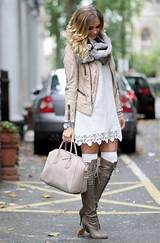 White Dress Black Knee High Boots Pictures