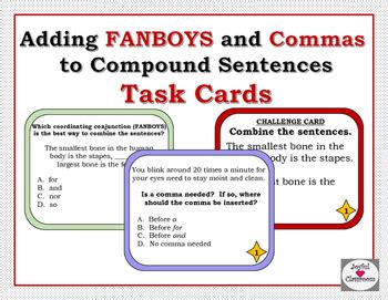 adding fanboys  commas  compound sentences task cards  joyful