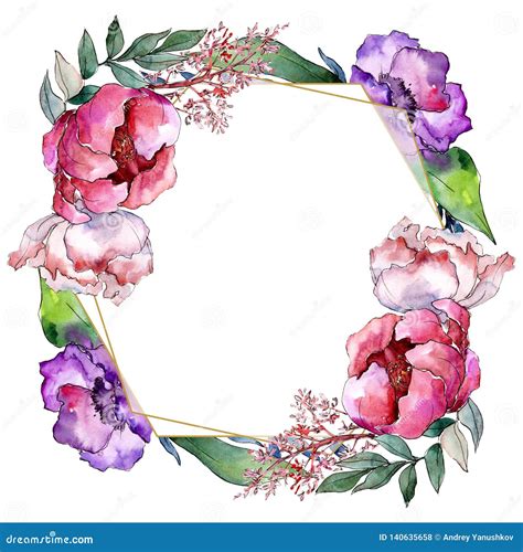Peony Bouquets Botanical Flower Watercolor Background Illustration Set