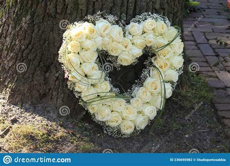 Heart Shaped Sympathy Flower Arrangement White Roses Stock Photo