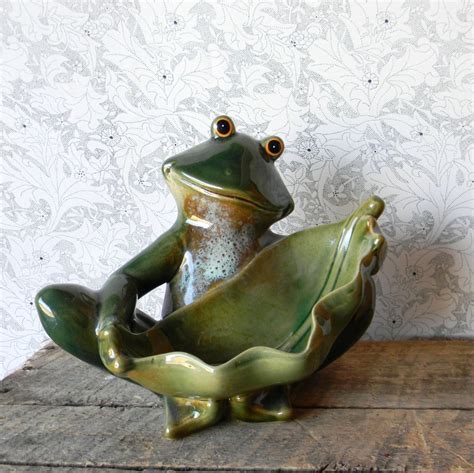 Ceramic Frog Pottery Planter Vintage Glazed Pottery By
