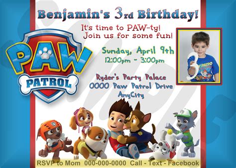 Paw Patrol Lots Of Designs Custom Printable Invitation Birthday Party