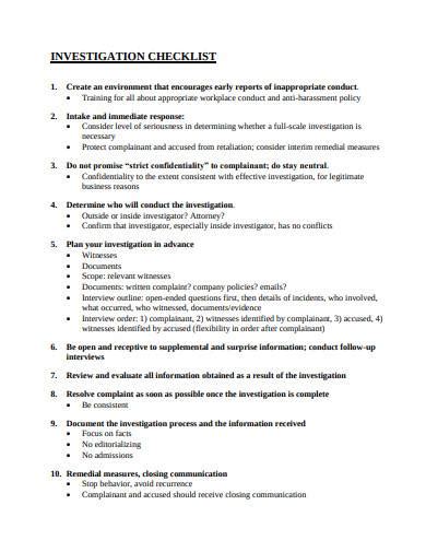Free 7 Harassment Investigation Checklist Samples In Pdf Doc