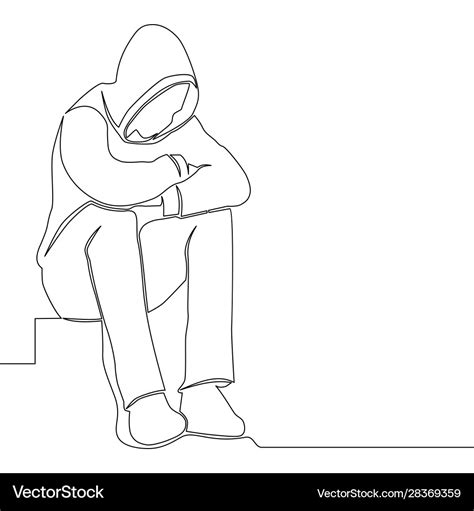 Continuous Line Drawing Sad Man Alone Concept Vector Image