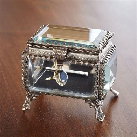 Small Beveled Glass Display Box Rustic Jewelry Box Painted Jewelry Armoire Jewelry Armoire