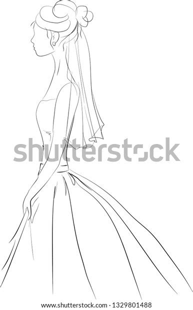 Vector Illustration Bride Wedding Dress Veil Stock Vector Royalty Free