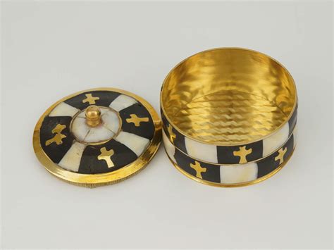 Round Brass Decorative Box with Lid and Cross Detailing - BlessedMart