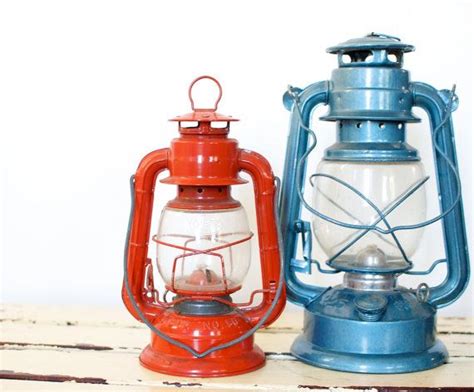 Vintage Kerosene Lanterns Red And Blue Set Of Two Etsy Vintage