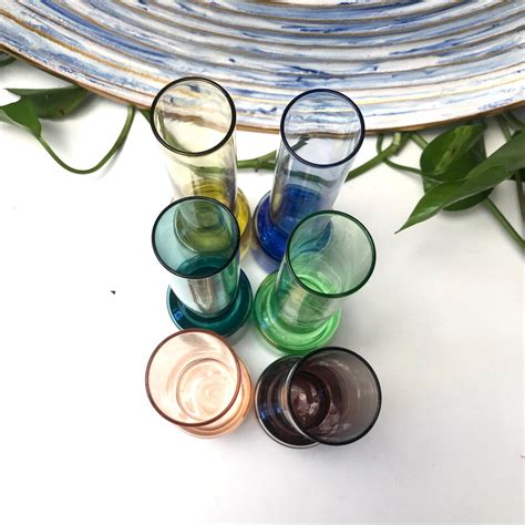 Mid Century Modern Shot Glasses Set Of 6 Handblown Colored Etsy