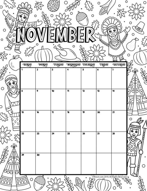 November 2020 Coloring Calendar Woo Jr Kids Activities Coloring
