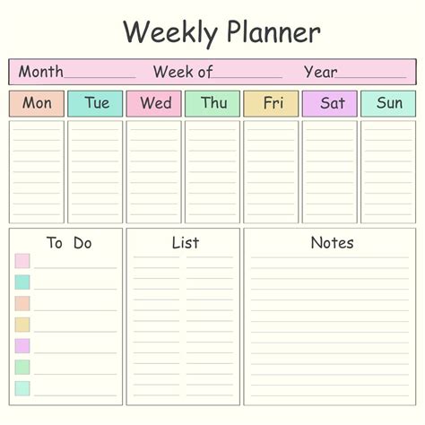 Weekly Calendar Printable Template