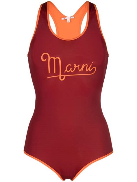 Marni Logo Print Swimsuit Farfetch