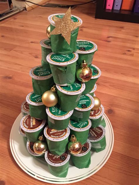 K cups Christmas tree from glittery paper tissue paper and mini bulbs