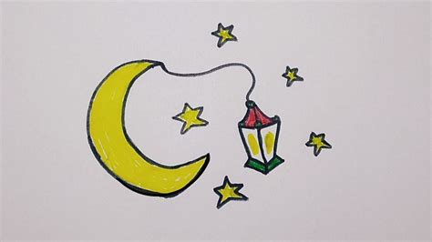 رسم سهل رسم هلال رمضان مع فانوس خطوة بخطوة رسم فانوس وهلال رمضان 🌙
