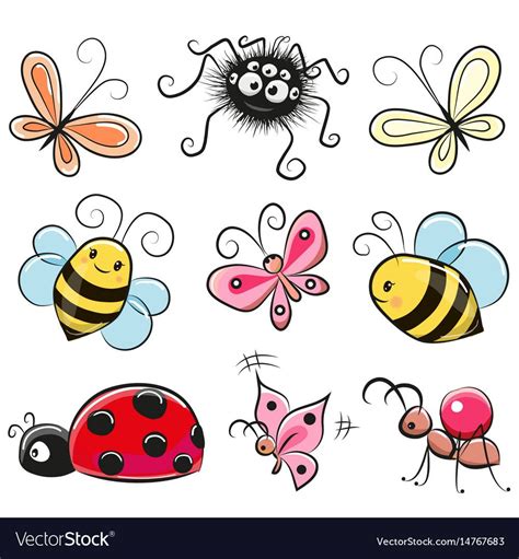 Cute Cartoon Insects Royalty Free Vector Image Butterfly Drawing