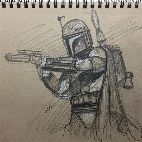Boba Fett Drawing Pencil Sketch Colorful Realistic Art Images